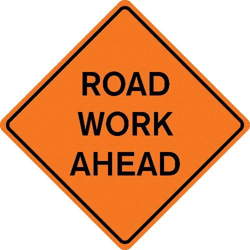 ROAD WORK AHEAD Mesh Roll-up Road Sign w/vinyl poclkets